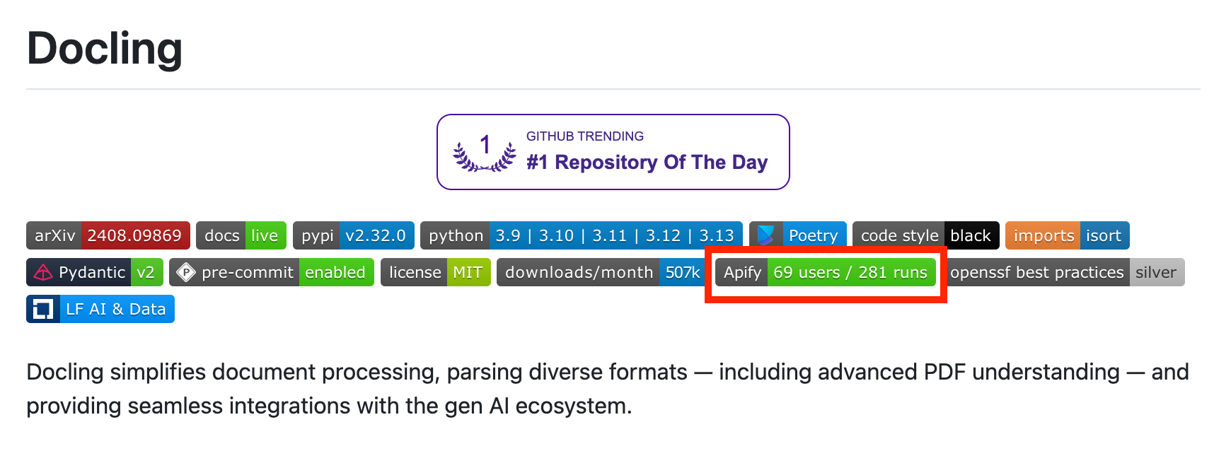 Docling Apify badge