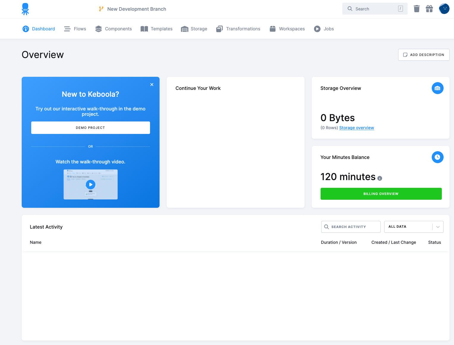 Keboola dashboard