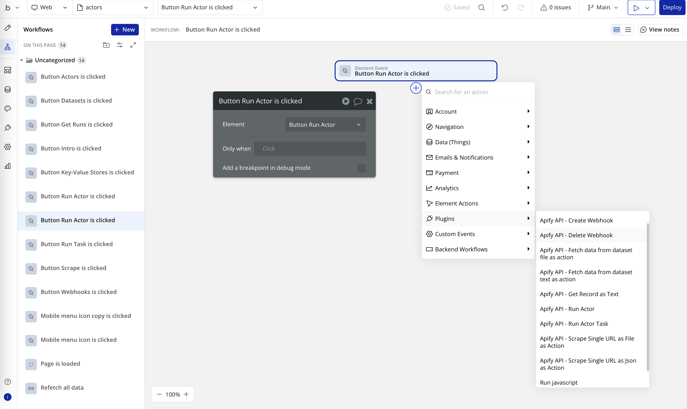 Apify Plugin's actions
